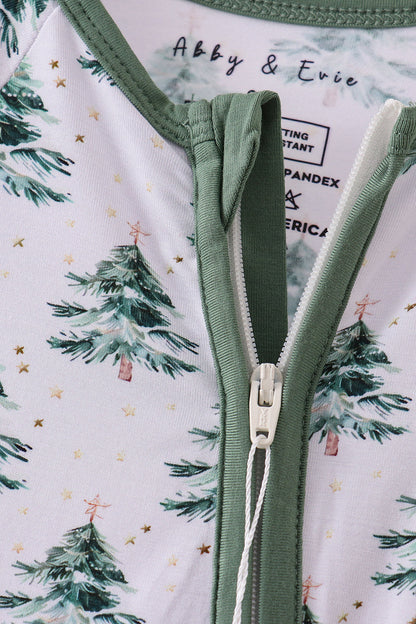 Green Christmas Tree Bamboo Zipper Onesie