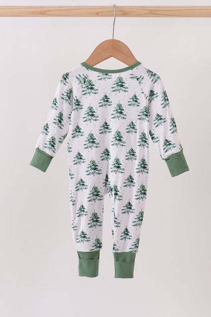 Green Christmas Tree Bamboo Zipper Onesie
