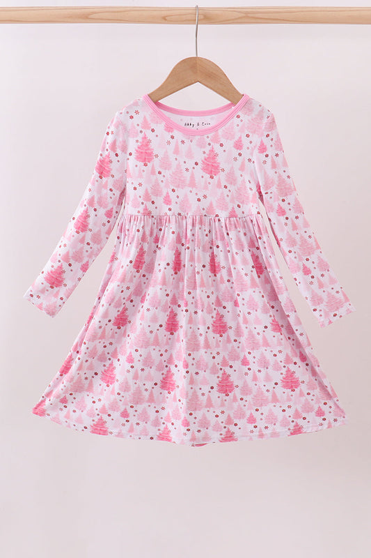 Pink Christmas Tree Twirl Dress - Bamboo Fiber