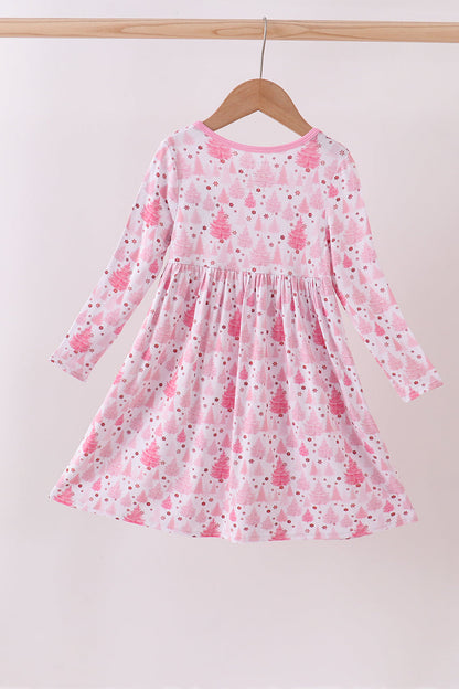 Pink Christmas Tree Twirl Dress - Bamboo Fiber