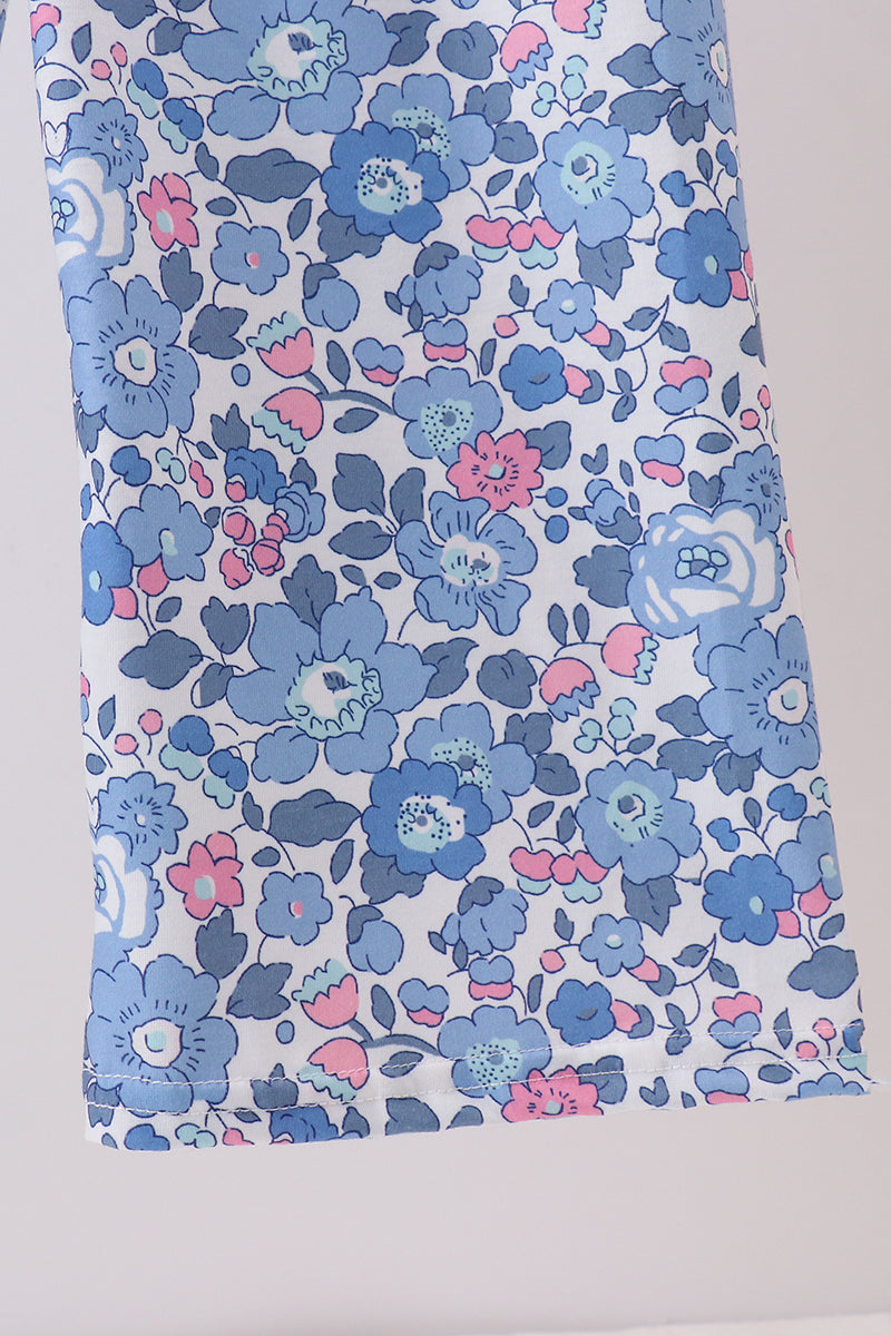 Blue Blossom Ruffle Jumpsuit – Girls’ Floral Wide-Leg One-Piece