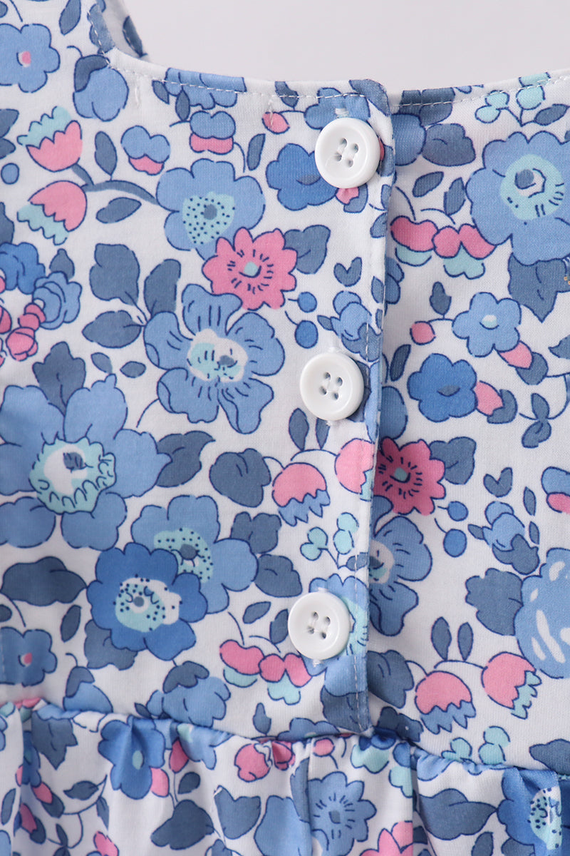 Blue Blossom Ruffle Jumpsuit – Girls’ Floral Wide-Leg One-Piece