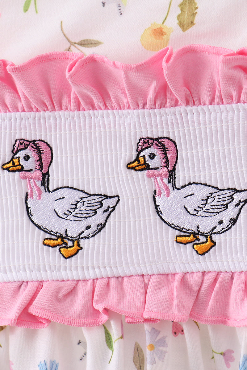 Pink Duck Embroidery Pants Set