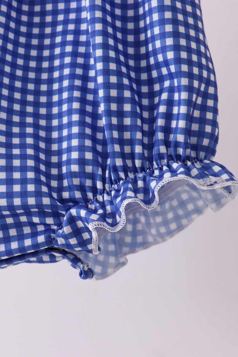 Blue Gingham Smocked Gator Bubble Lulu Wellington Blue Gingham Smocked Gator Bubble Lulu Wellington