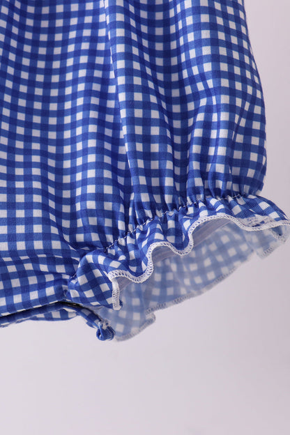 Blue Gingham Smocked Gator Bubble