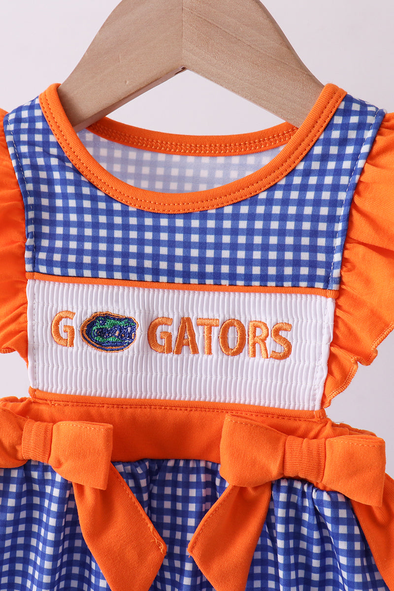 Blue Gingham Smocked Gator Bubble