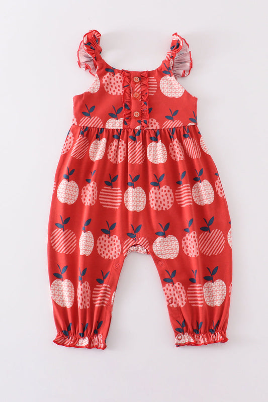 Red Apple Print Ruffle Jumpsuit