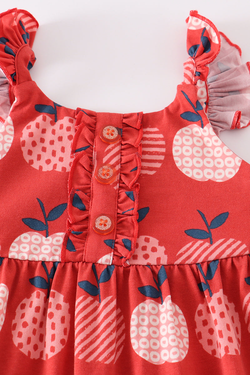 Red Apple Print Ruffle Jumpsuit