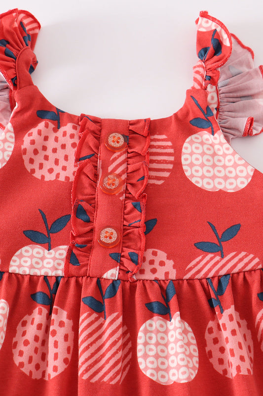 Red Apple Print Ruffle Jumpsuit