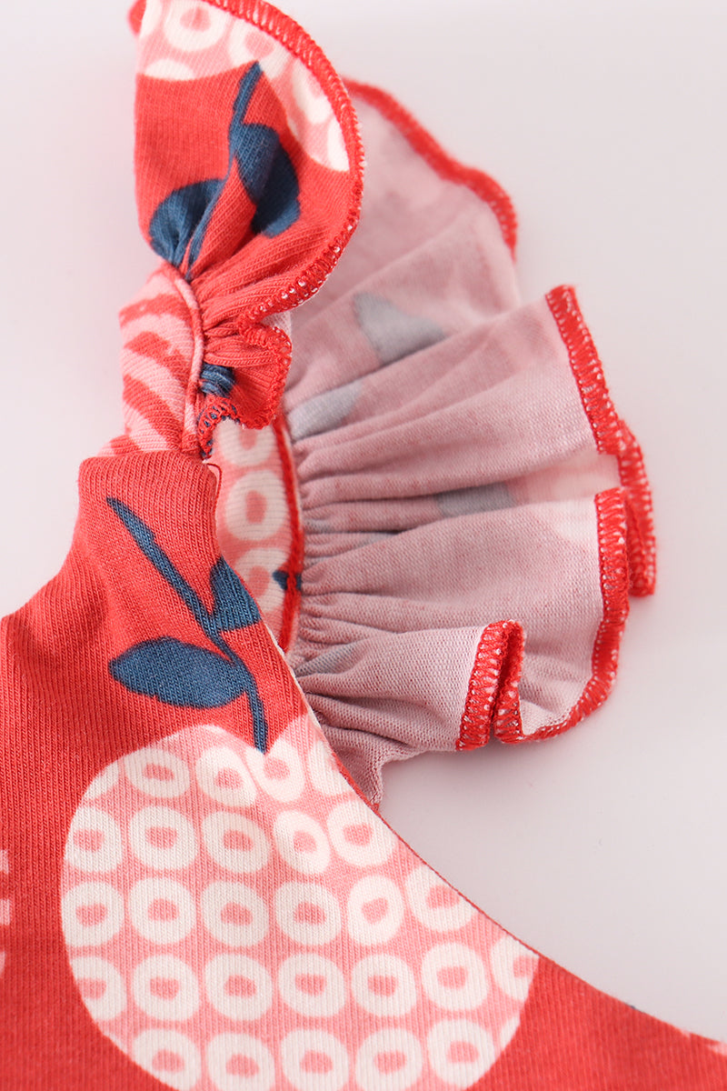 Red Apple Print Ruffle Jumpsuit