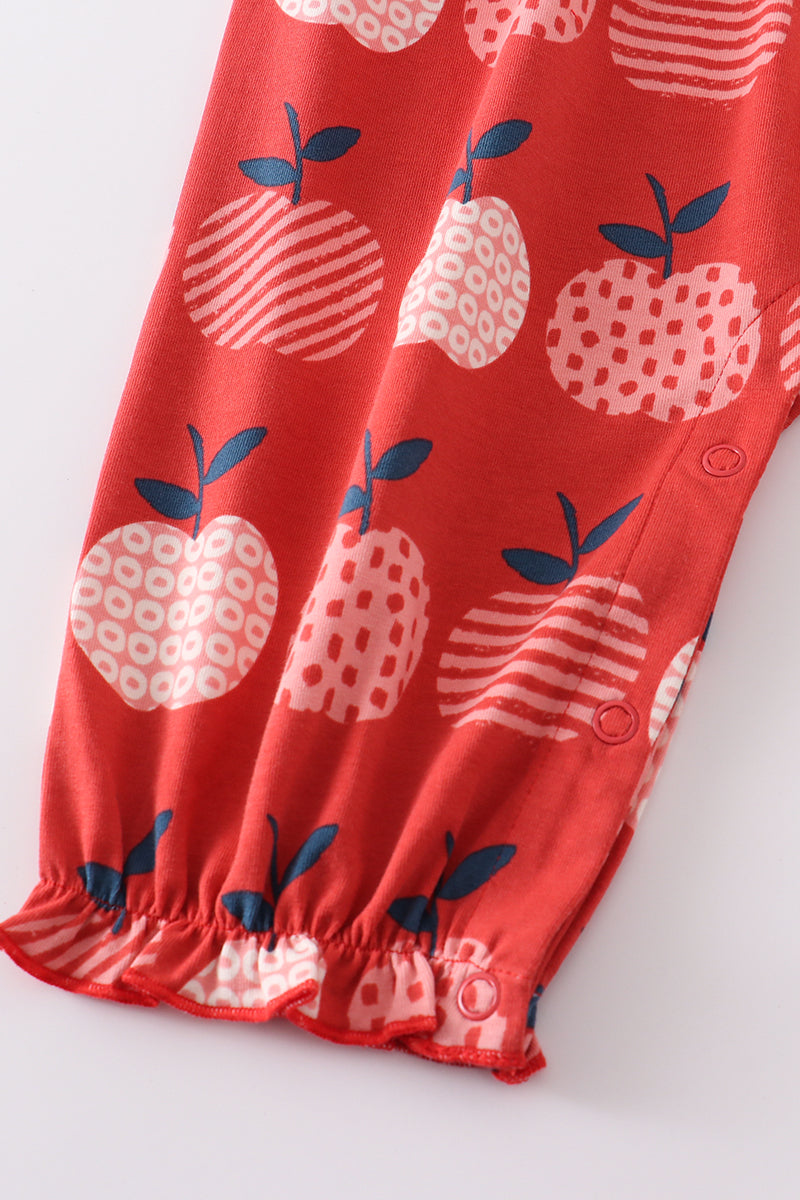 Red Apple Print Ruffle Jumpsuit