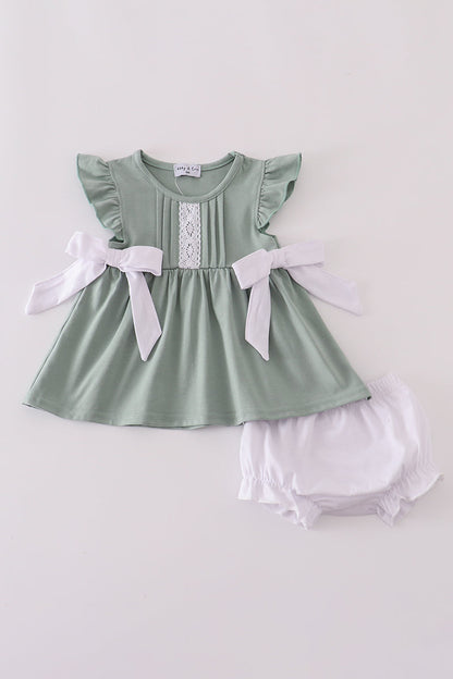 Sage Green & White Bow Set
