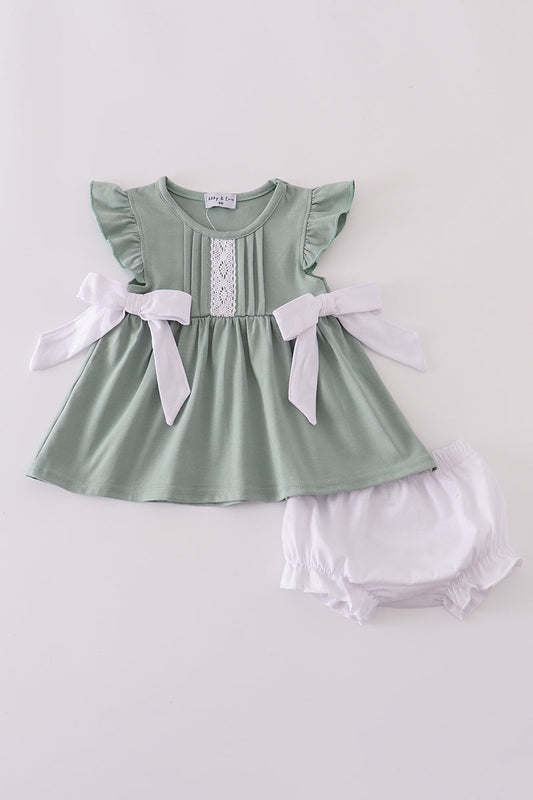 Sage Green & White Bow Set