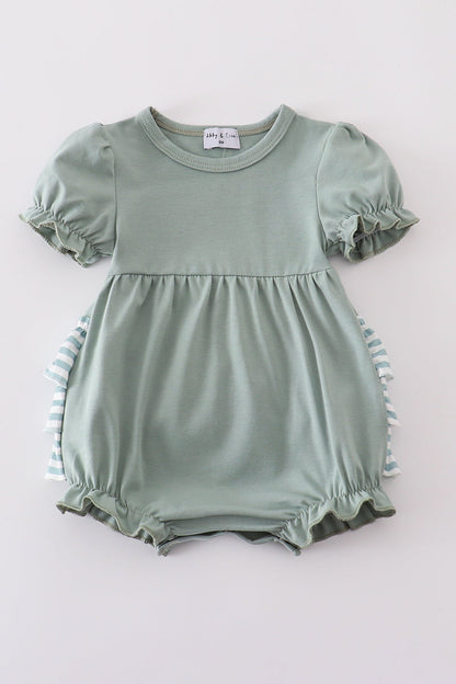 Soft Sage Ruffle Baby Romper front