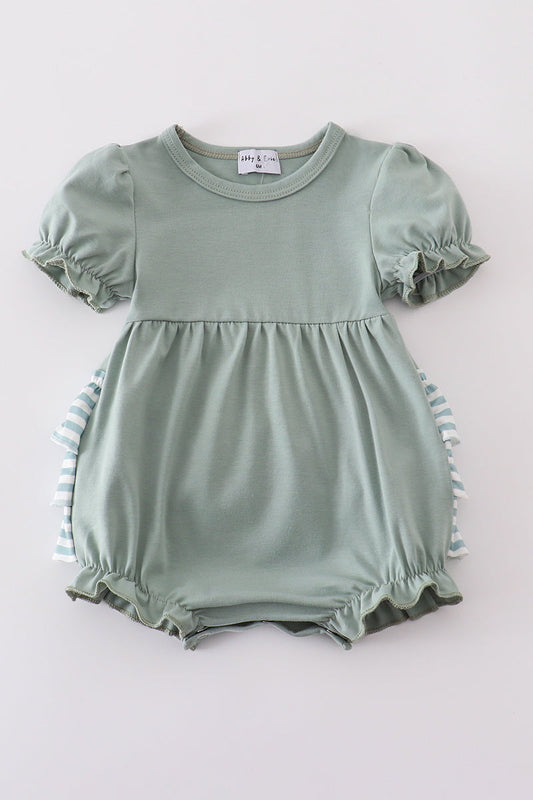 Soft Sage Ruffle Baby Romper front