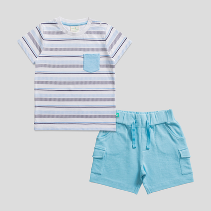 Striped Pocket T-Shirt and Shorts Set